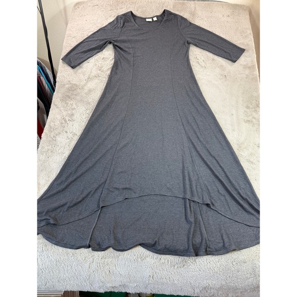 Chico's Women's Gray Maxi Dress Size 2 High Low Hem 3/4 Sleeve Relax Minimalist - Picture 1 of 6